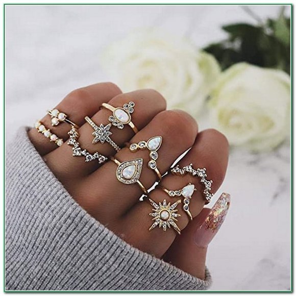 Belly Chains Jewelry - Vintage Knuckle Stacking Rings Set, A